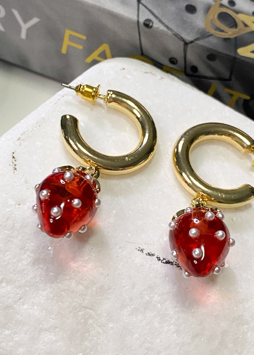 Strawberry Droplet Hoop Earrings