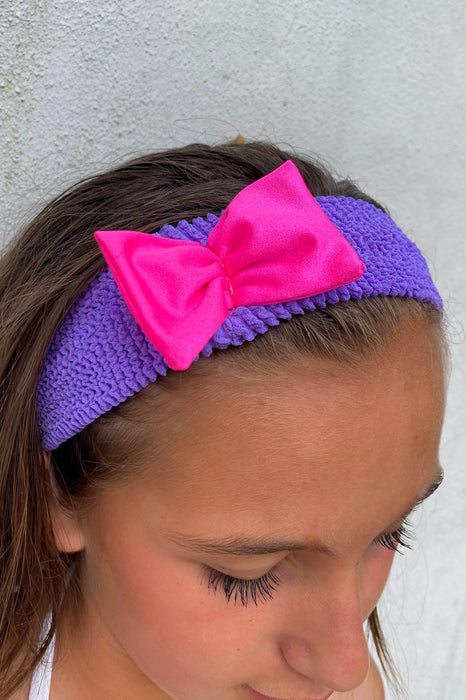 Crinkle Bow Headband Lilac & Pink