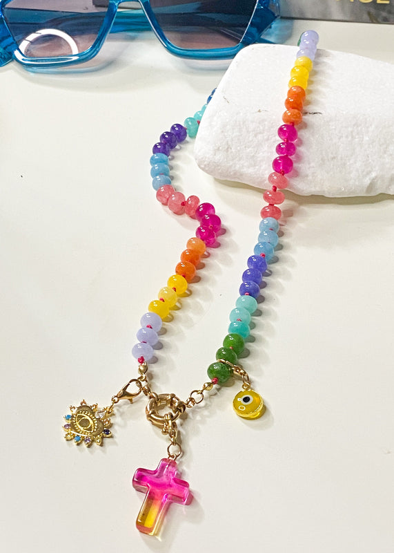 Rainbow Gemstone Necklace with Interchangeable Charms