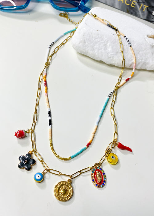 Colourful Double Strand Charm Necklace