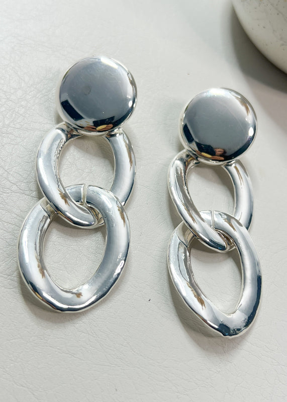 Chunky Silver Curb Chain Earrings