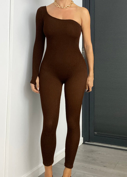 Asymmetric Catsuit in Chocolate Brown