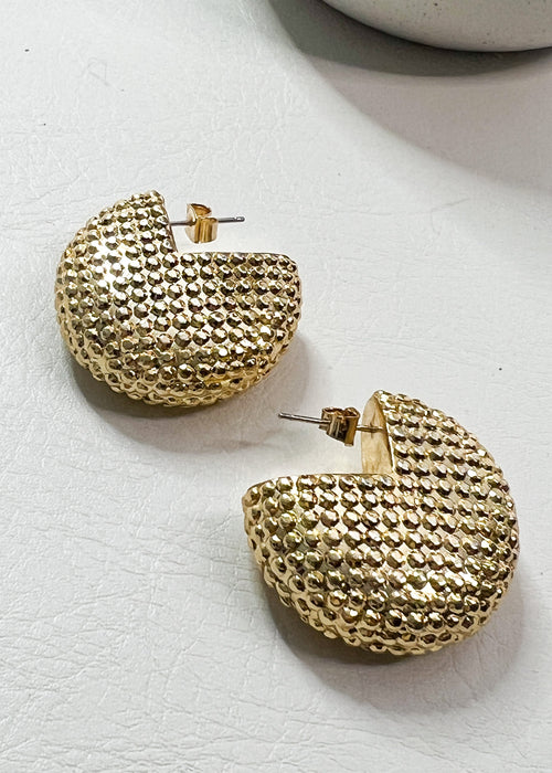 Round Domed Textured Gold Earrings