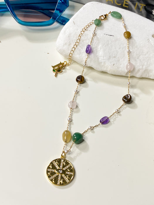 Coloured Stone Medallion Necklace