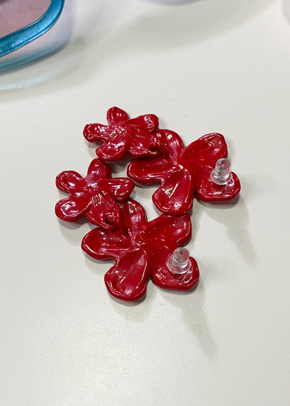 Red Flower Drop Earrings