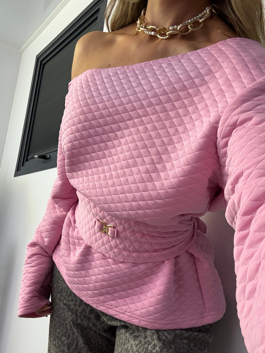 Quilted Cinch Waist Sweatshirt Sugar Pink