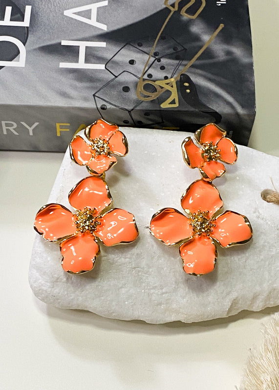 Floral Drop Earrings Bright Peach