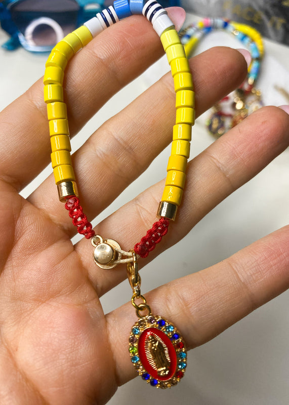 Yellow Enamel Beaded Detachable Charm Bracelet