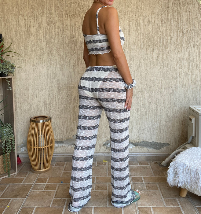 Beachwear Slouchy Trouser Co-Ord in Stripe Slub Knit