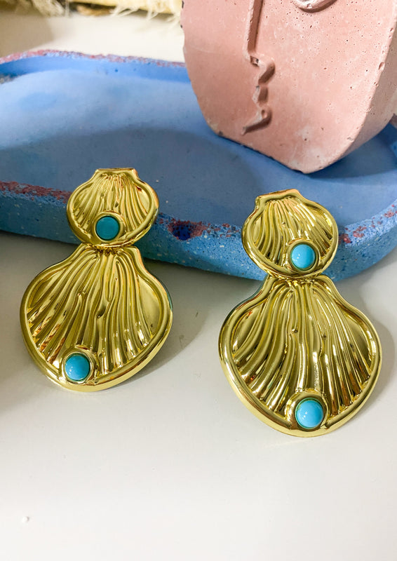 Turquoise Studded Shell Earrings