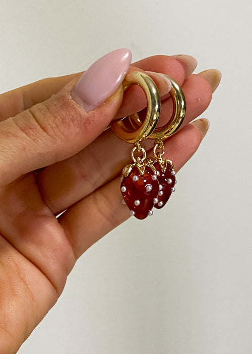 Strawberry Droplet Hoop Earrings