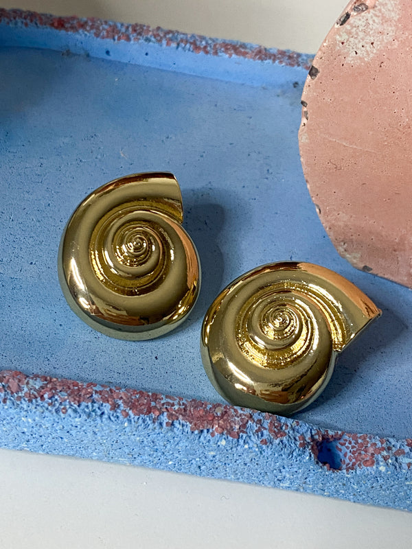 Gold Shell Large Stud Earrings