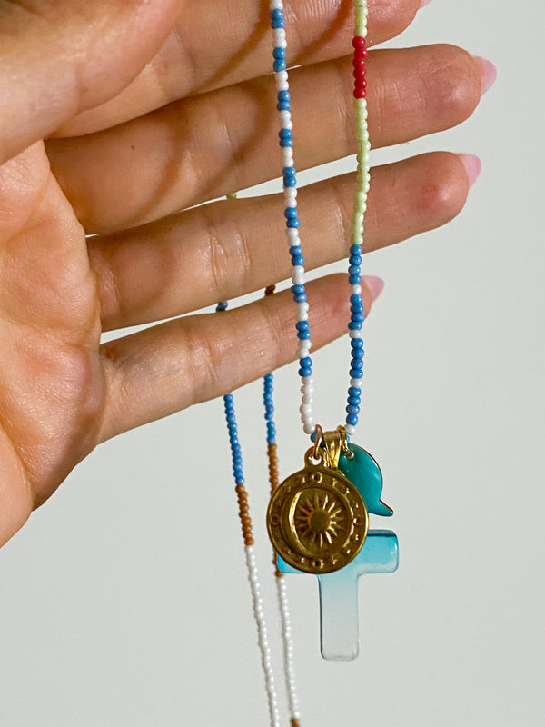 Long Beaded Eclectic Charms Necklace