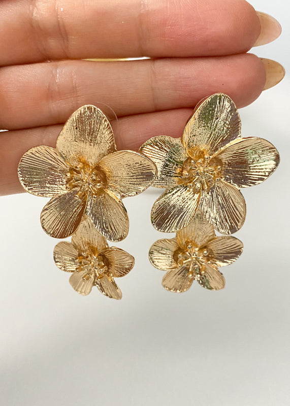 Gold Floating Flower Earrings