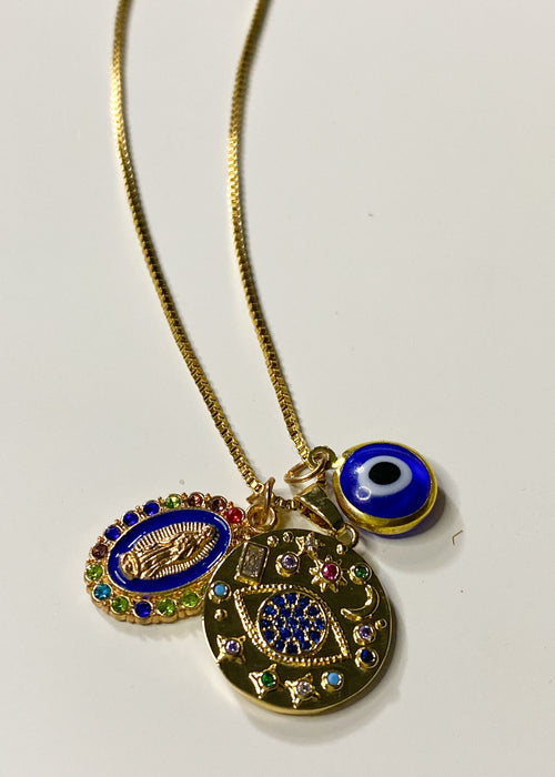 Gold Plated Evil Eyes Necklace