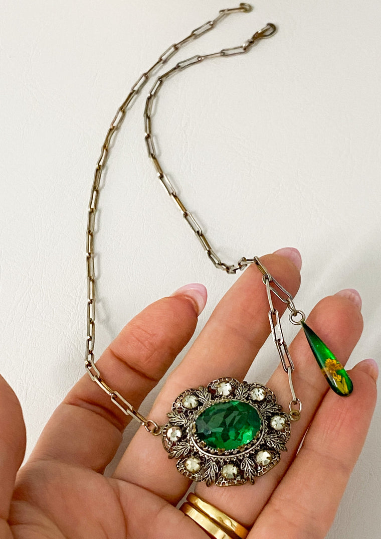 Re-Worked Vintage Emerald Gem Necklace