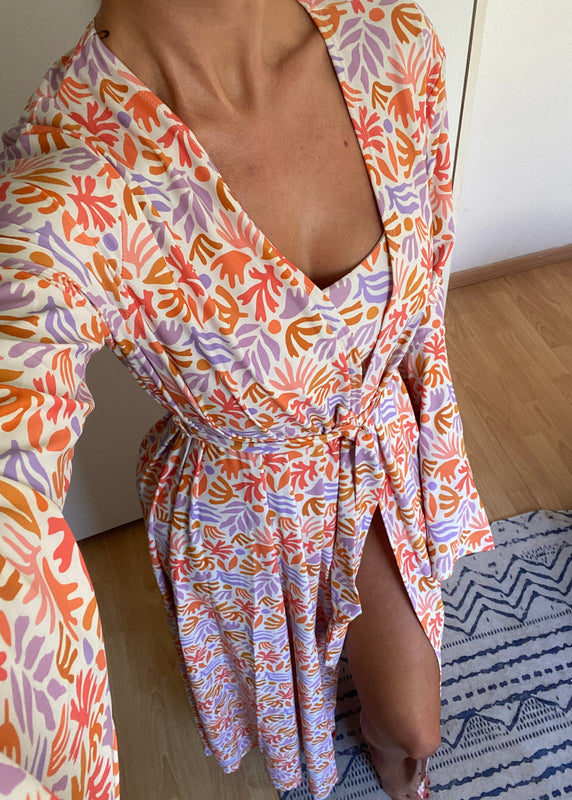 Cami Swimsuit & Maxi Kimono in Coral Print