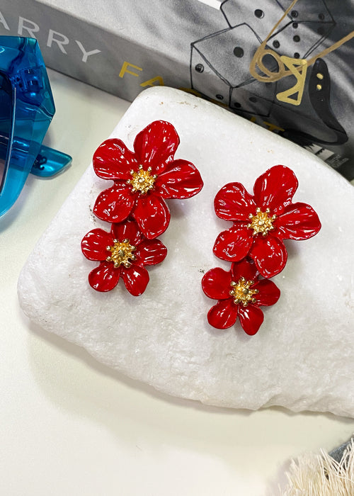 Red Flower Drop Earrings