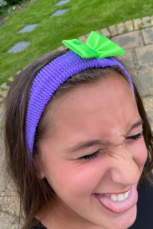 Crinkle Bow Headband Lilac & Lime