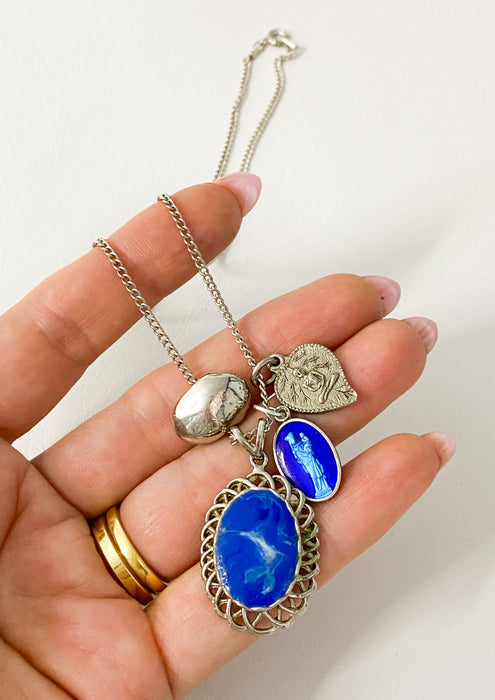 Silver & Lapis Vintage Charm Mix Necklace