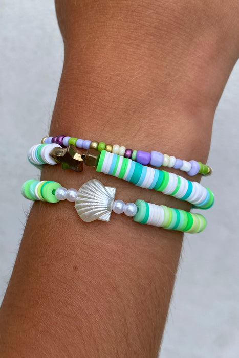 Green Shell Mix Beaded Bracelets