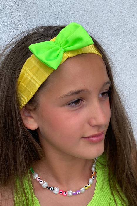 Rib Lycra Bow Headband in Lemon n’ Lime