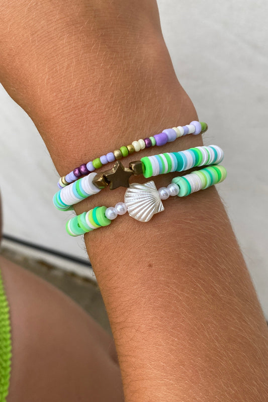 Green Shell Mix Beaded Bracelets