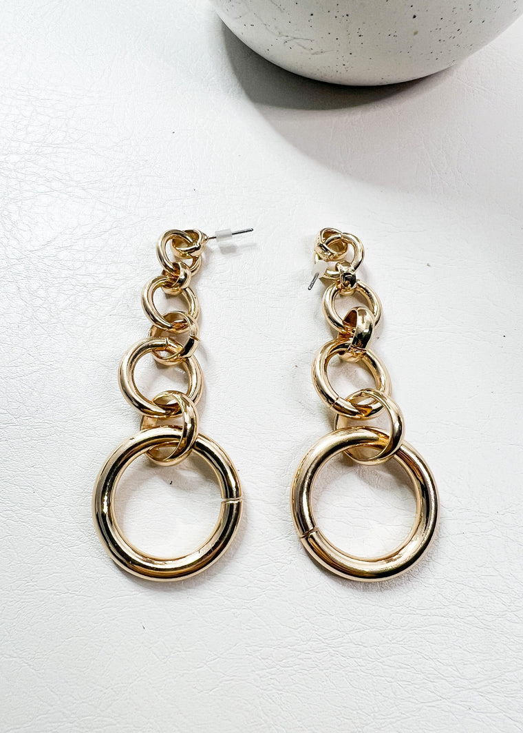 Gold Loop Link Drop Earrings