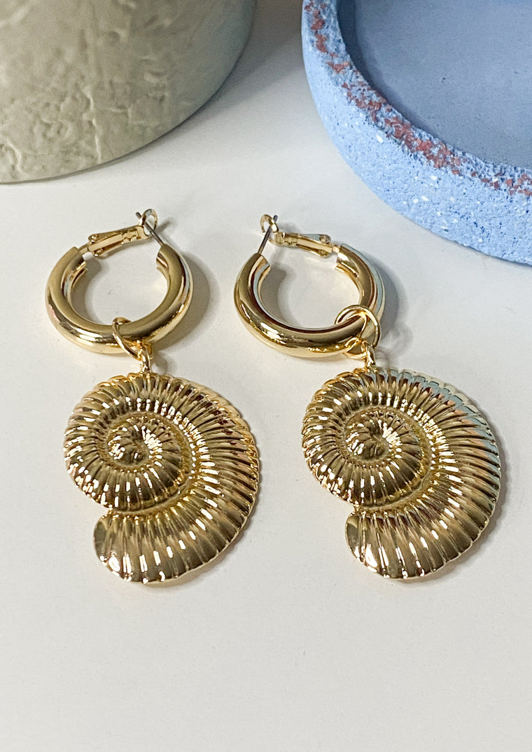 Gold Jumbo Shell Hoop Earrings