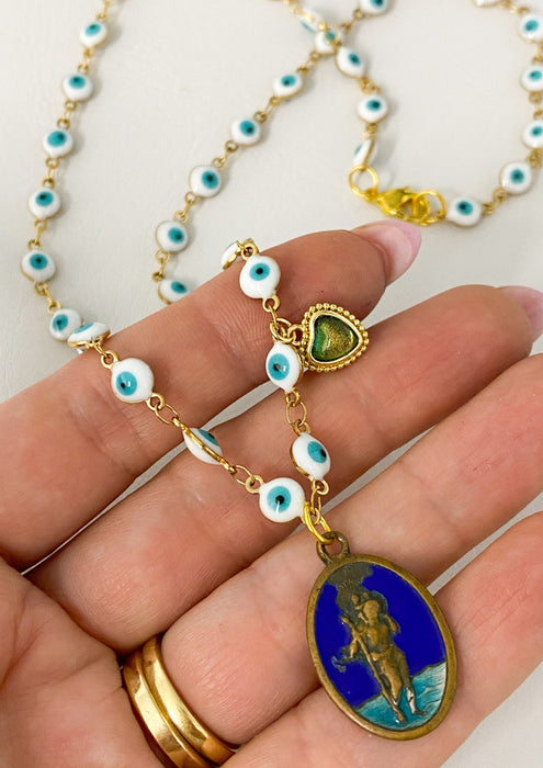 Evil Eyes Vintage Saint Charm Necklace