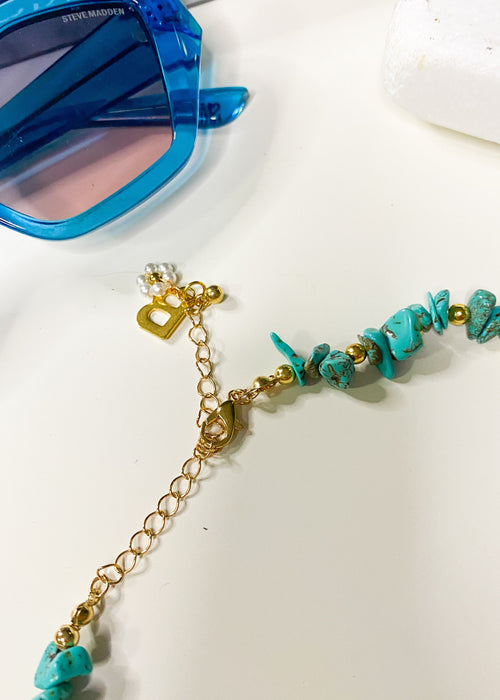 Turquoise Nugget Chain Charm Necklace