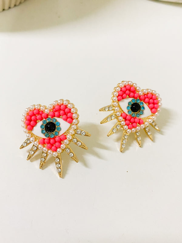 Pink Spiked Heart Earrings