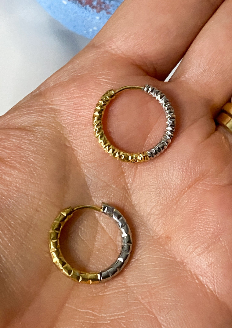 Mixed Metal Hammered Mini Hoop Earrings