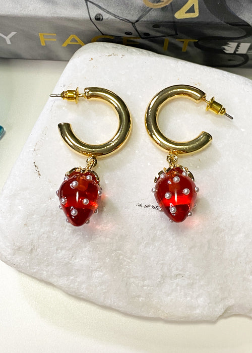 Strawberry Droplet Hoop Earrings