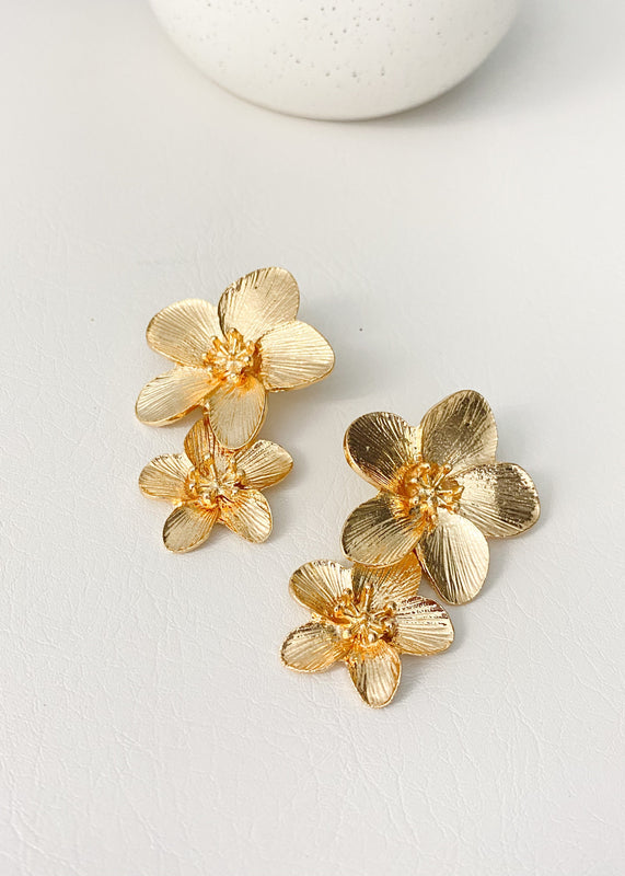 Gold Floating Flower Earrings