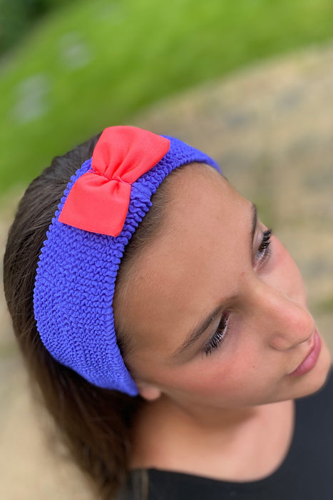 Crinkle Bow Headband Indigo & Coral