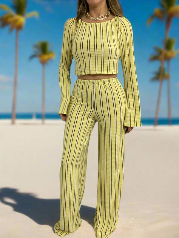 Lemon Stripe Wide Leg Trouser Set