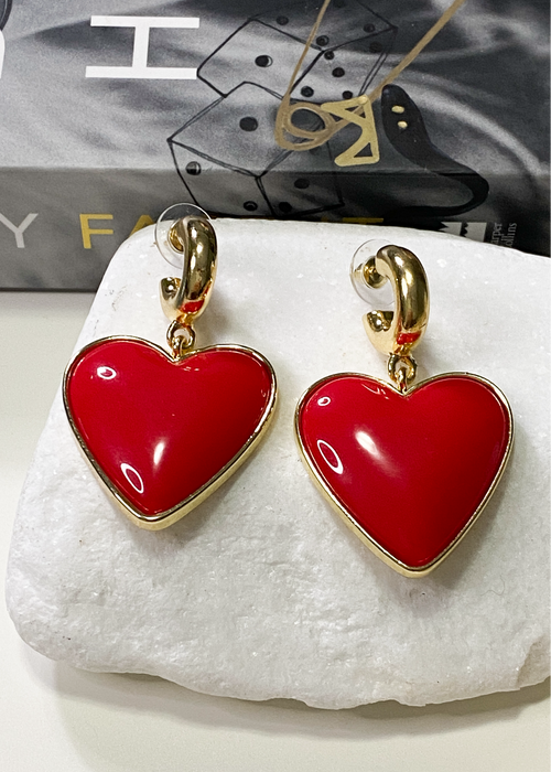 Red Heart Hoop Earrings