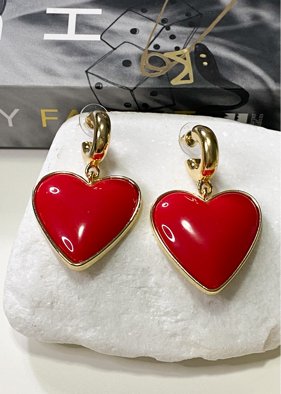 Red Heart Hoop Earrings