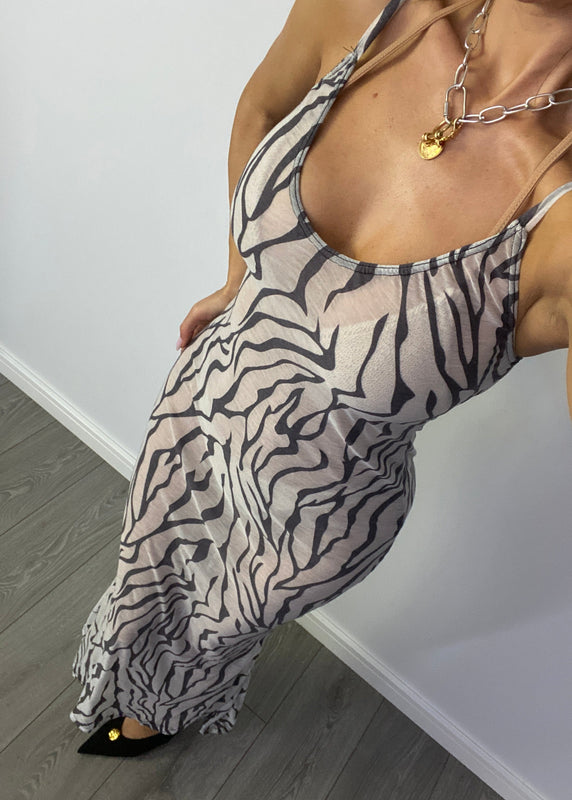 Cami Fishtail Maxi Dress in Zebra