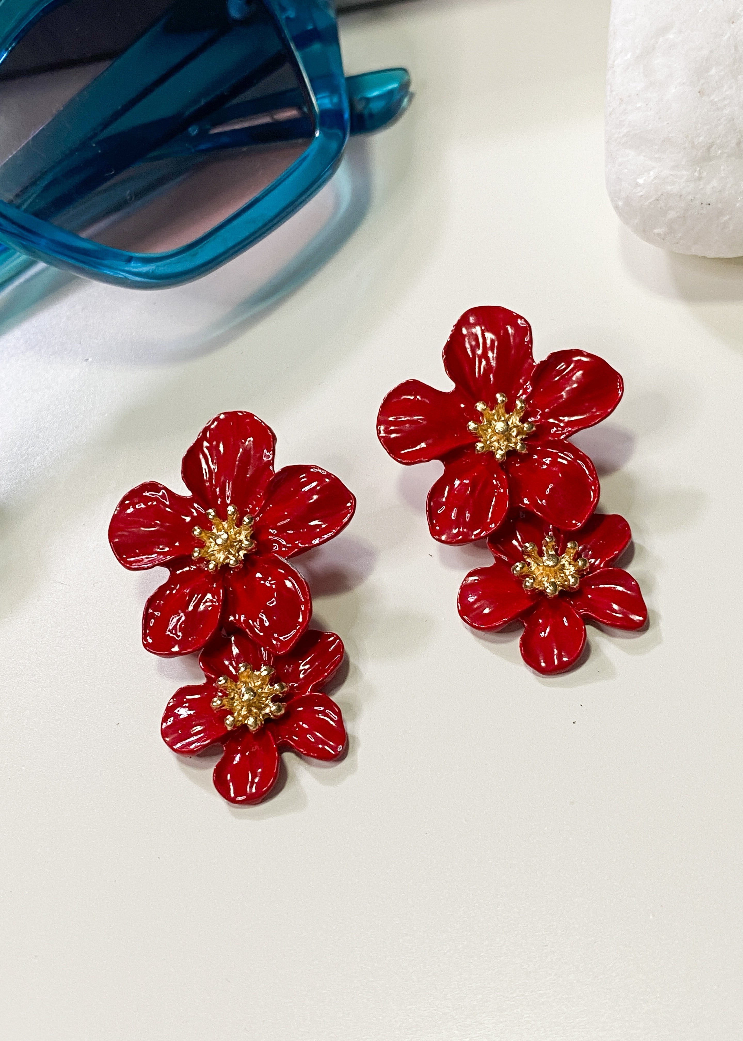 Red Flower Drop Earrings