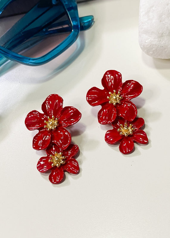 Red Flower Drop Earrings