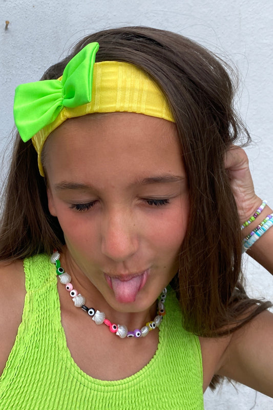 Rib Lycra Bow Headband in Lemon n’ Lime