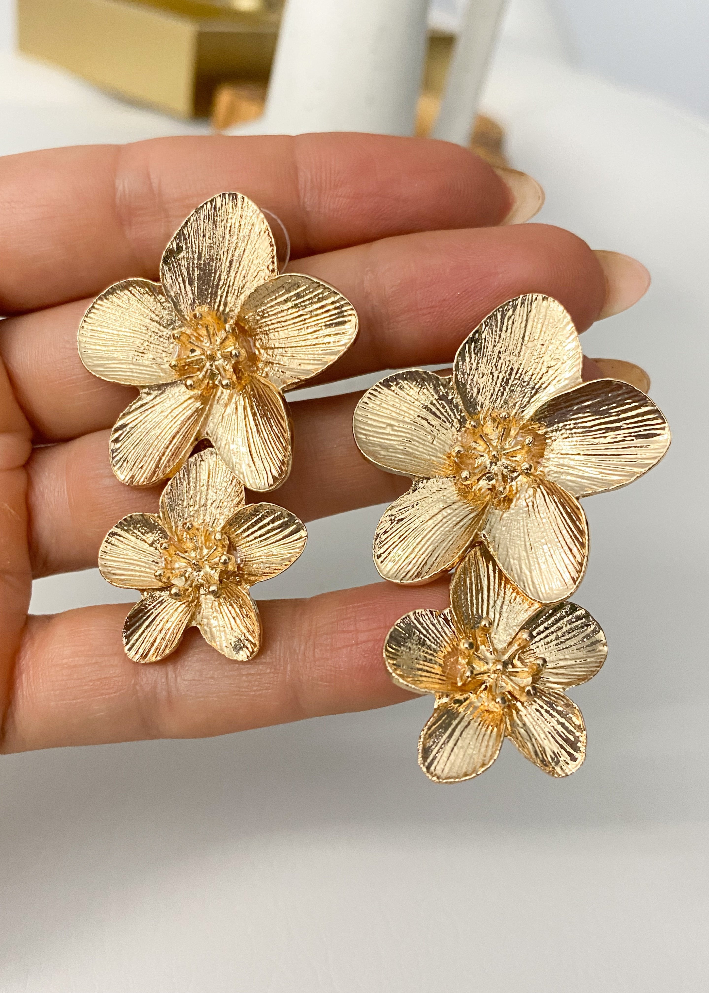 Gold Floating Flower Earrings