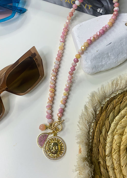 Pastel Pink Mix Charm Necklace