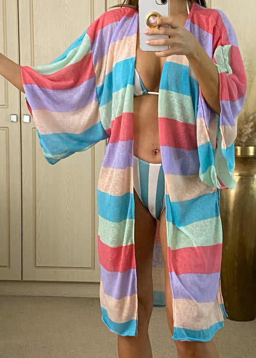 Oversize Kimono Cover Up in Pastel Rainbow