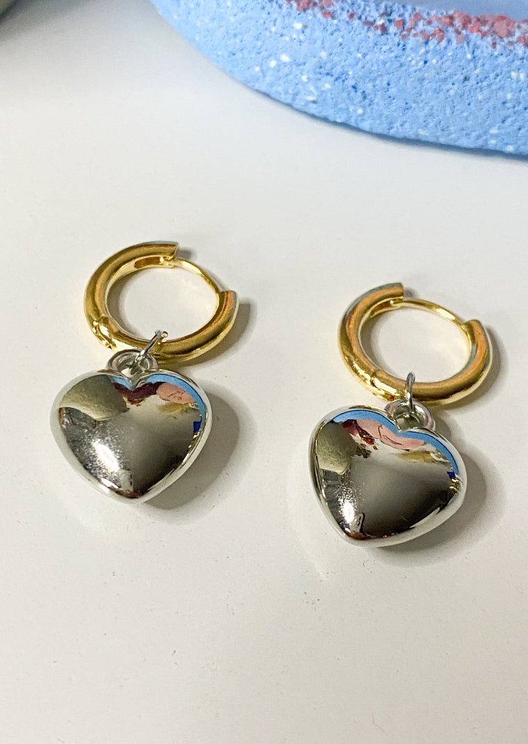 Puffy Heart Mixed Metal Hoops