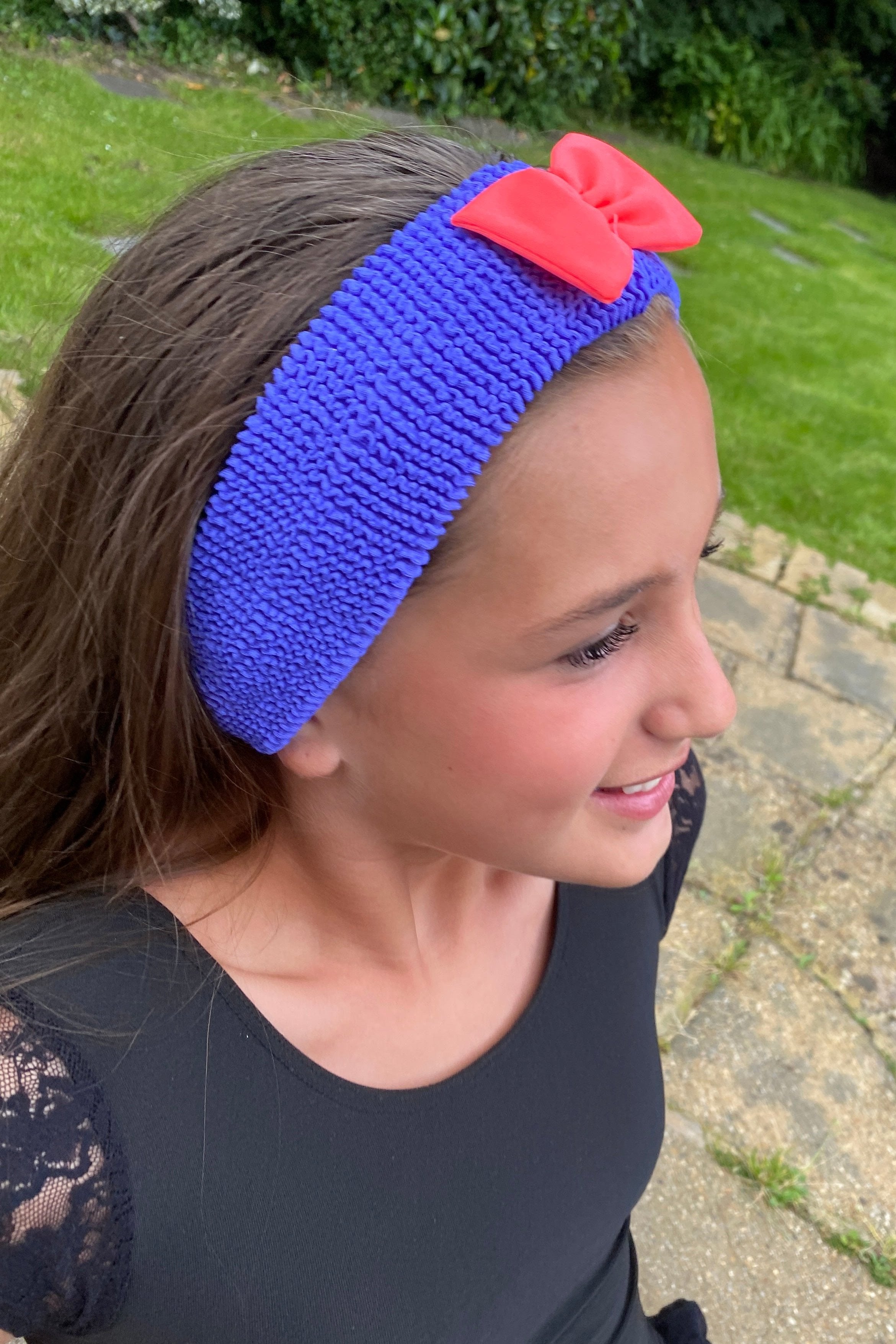 Crinkle Bow Headband Indigo & Coral