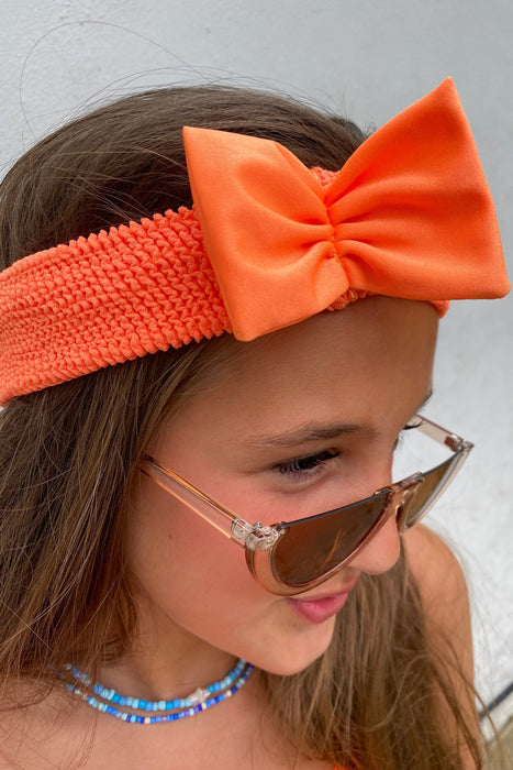 Crinkle Bow Headband Neon Orange