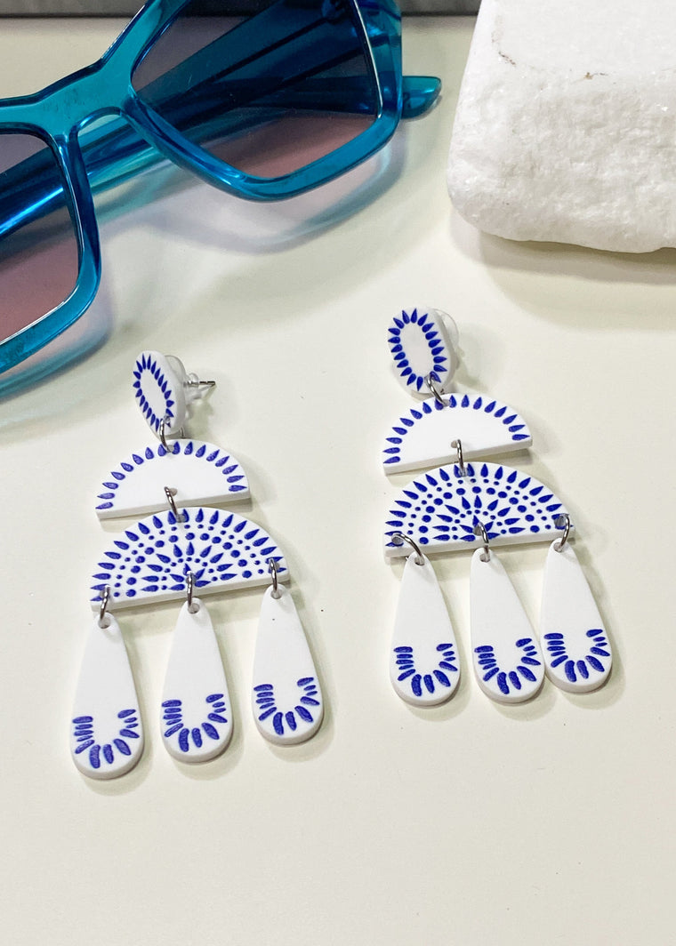 White & Blue Chandelier Earrings